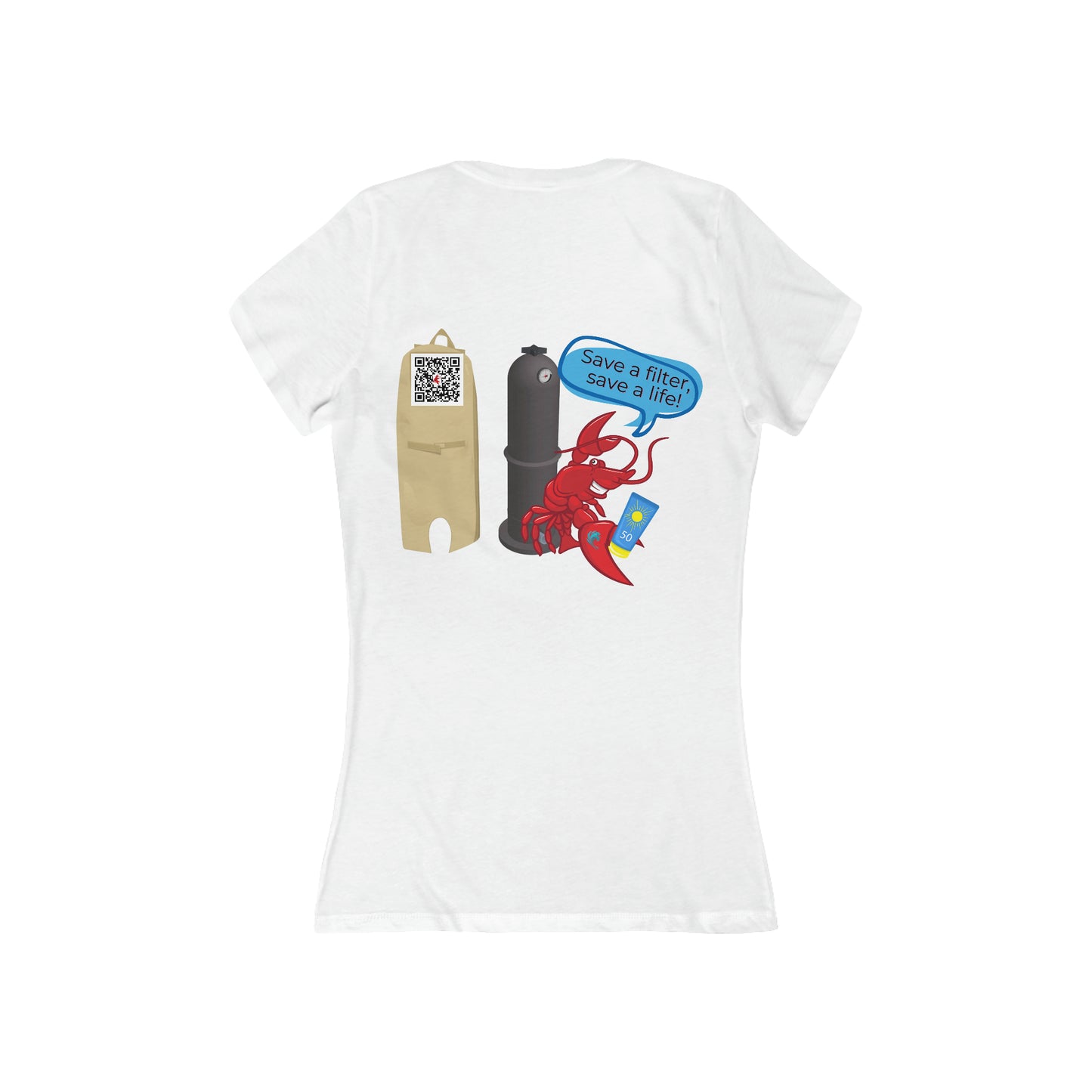 Women's Jersey Short Sleeve Deep V-Neck Tee Larry save a life with QR code (back logo)