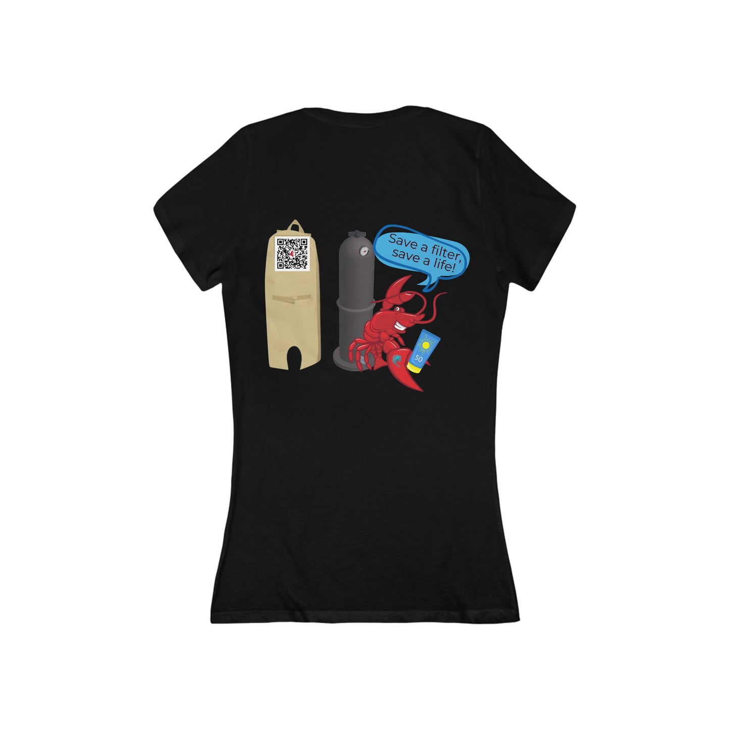 Women's Jersey Short Sleeve Deep V-Neck Tee Larry save a life with QR code (back logo)