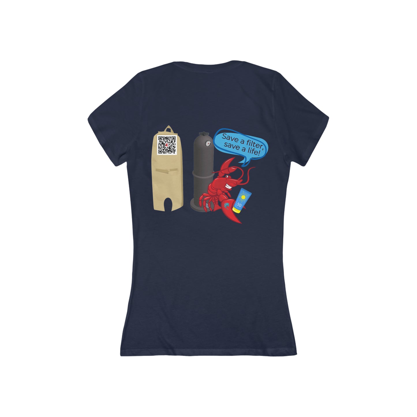 Women's Jersey Short Sleeve Deep V-Neck Tee Larry save a life with QR code (back logo)