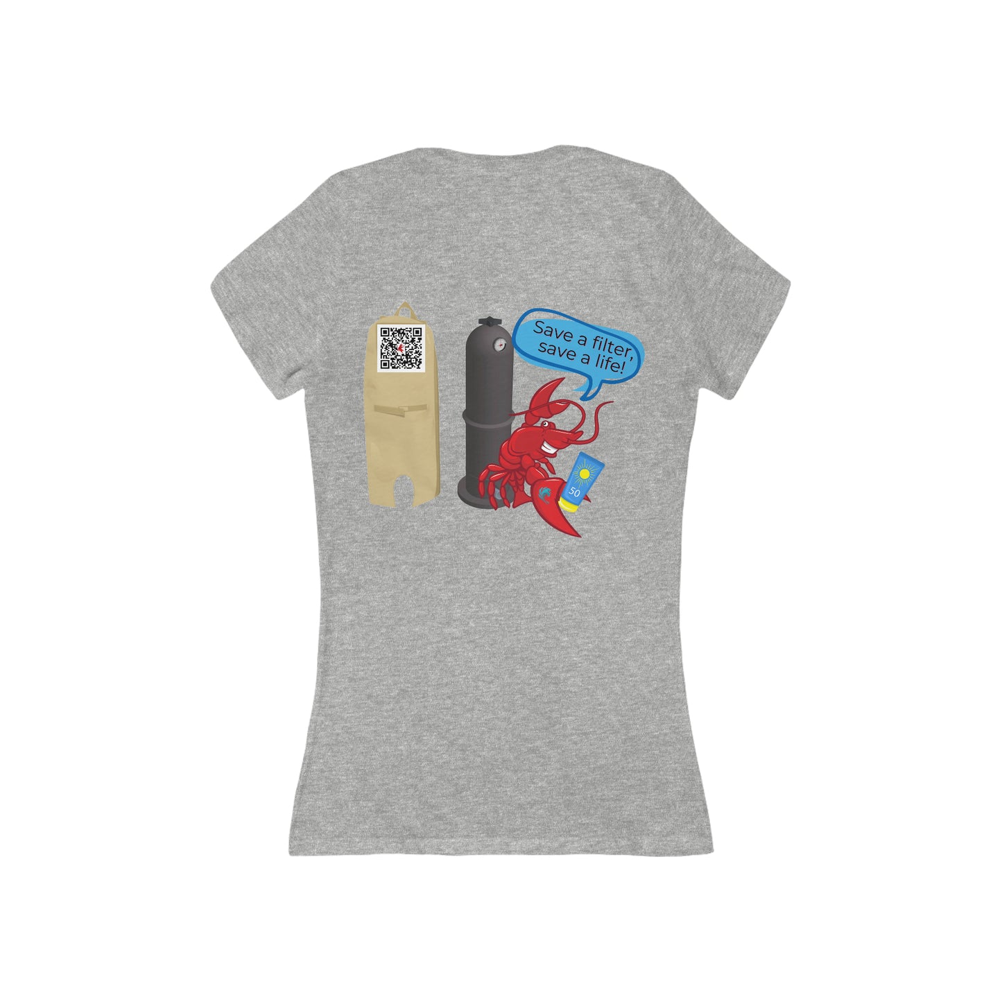 Women's Jersey Short Sleeve Deep V-Neck Tee Larry save a life with QR code (back logo)