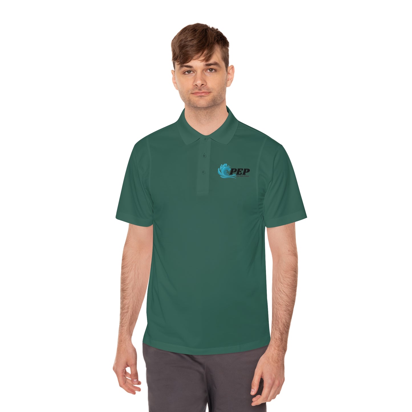 Men's Sport Polo Shirt Larry Golf Cart with QR code (front & back logo)