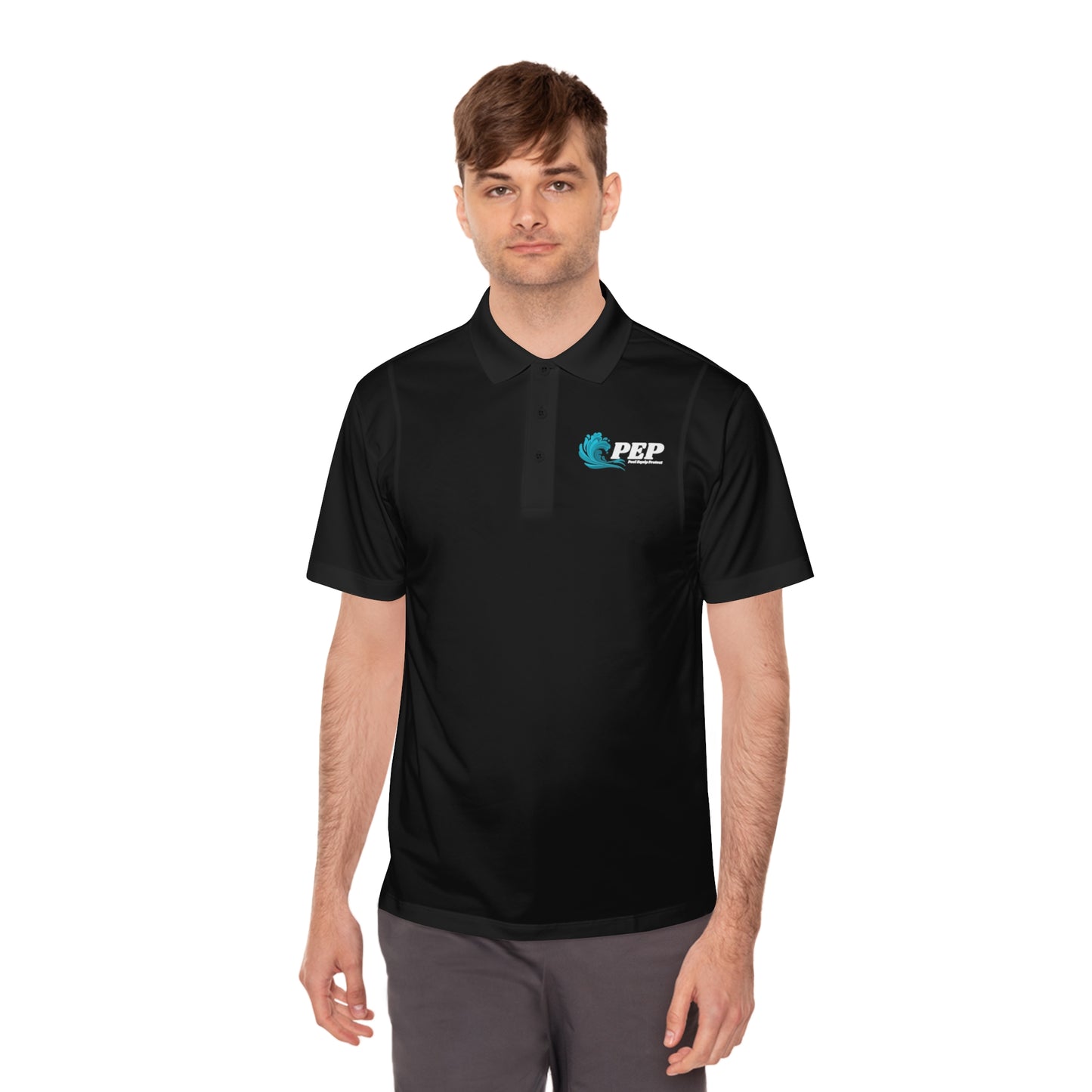 Men's Sport Polo Shirt Larry Golf Cart with QR code (front & back logo)