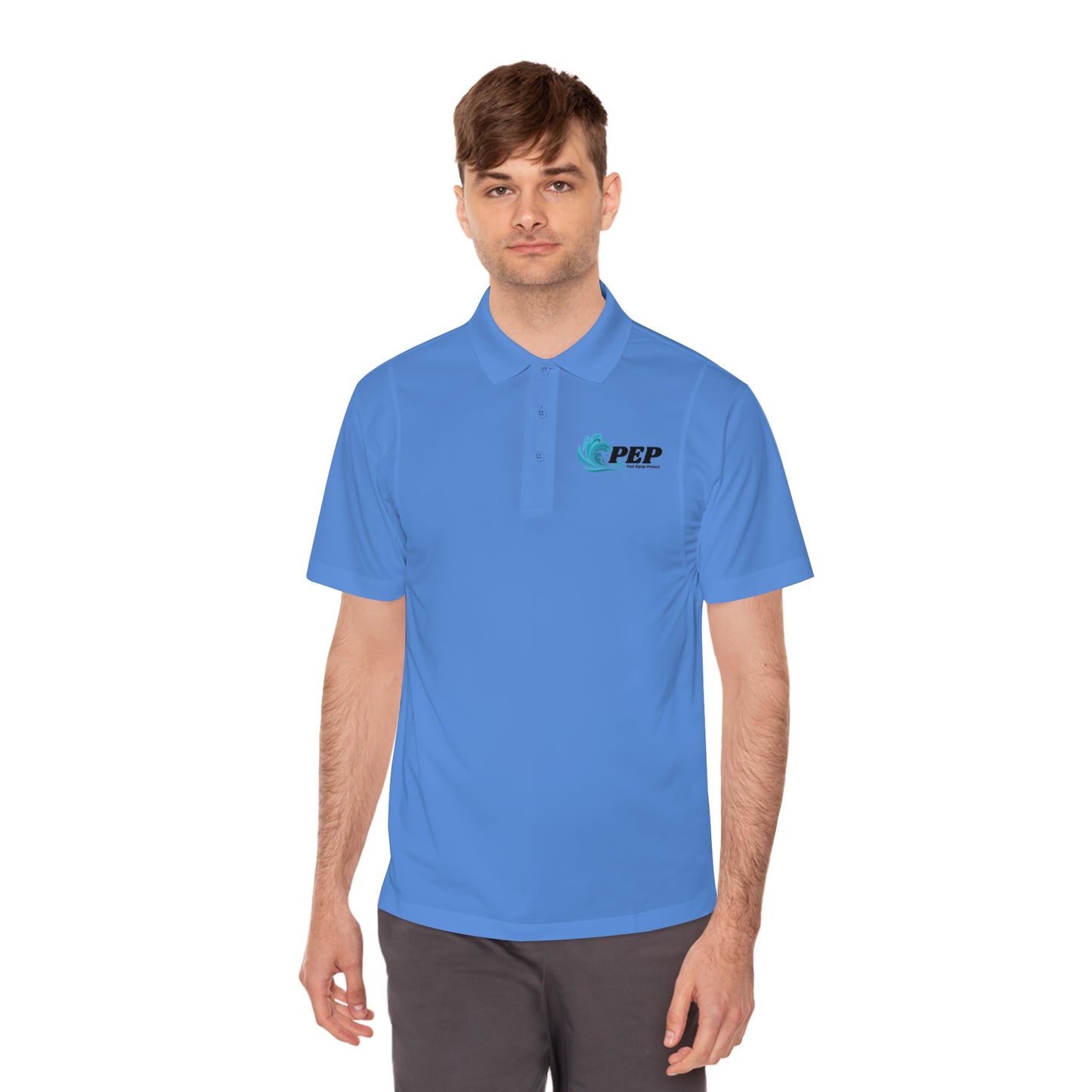 Men's Sport Polo Shirt Larry Golf Cart with QR code (front & back logo)